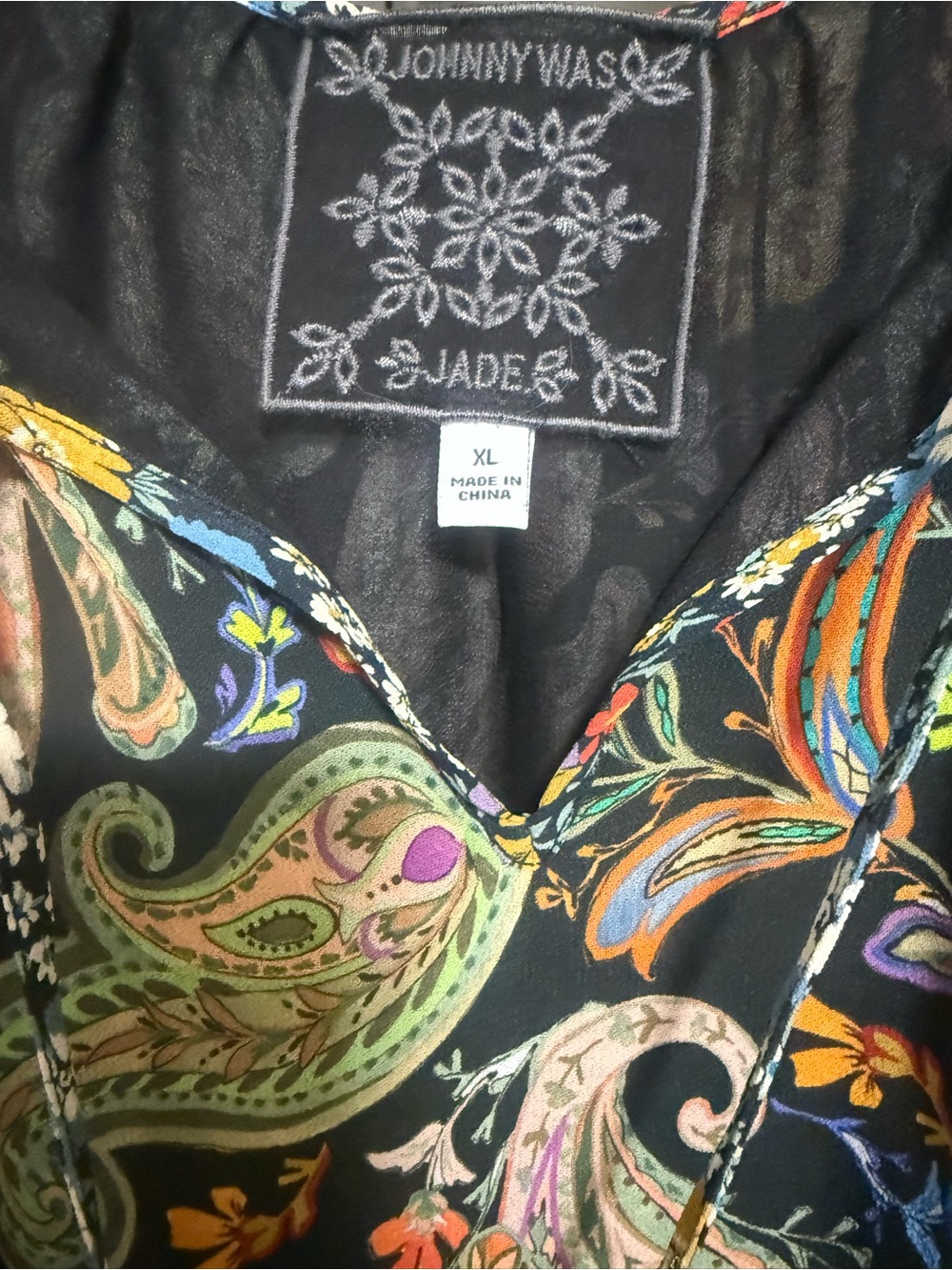Johnny Was Jade Adela Paisley Peasant Blouse Black XL L184217 - Picture 7 of 11